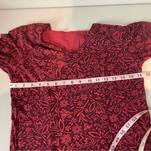 GUDRUN SJODEN MODAL JERSEY V NECK LONG SLEEVE KNEE LENGTH DRESS FLORAL RED M - Picture 5 of 6